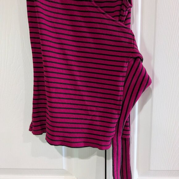 Express One Eleven Women's Faux Wrap Tank Top, Size Medium, Pink Black Striped - Picture 3 of 8